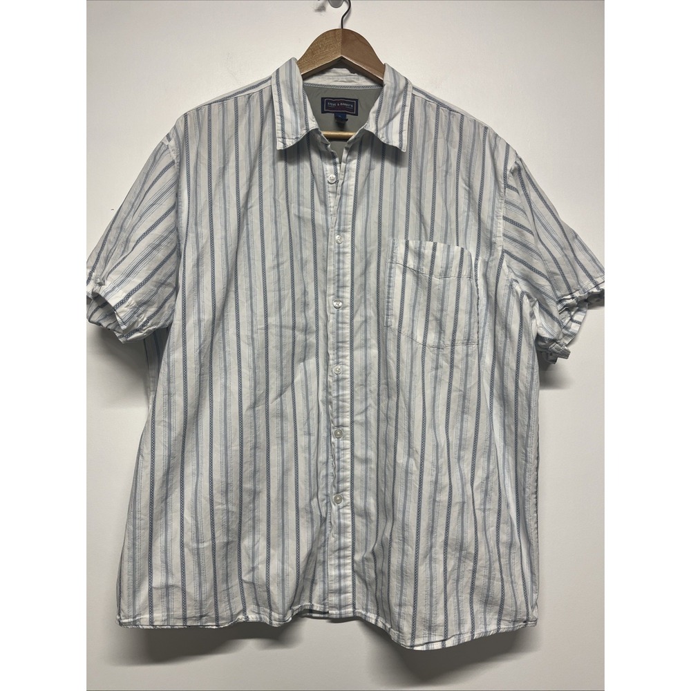 Steve‎ & Barry's Shirt Men White Striped Collared Button Up 100% Cotton